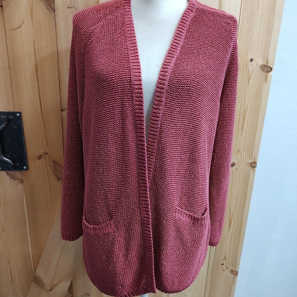 Vtg Anne Klein Pink Long Sleeve‎ Cardigan Sweater Sz Large Pockets Long Coastal